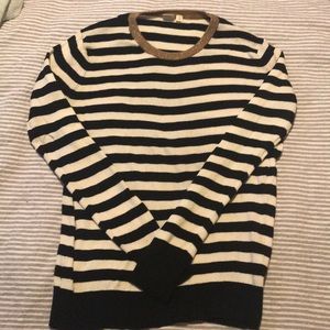 Black, white, gold striped sweater